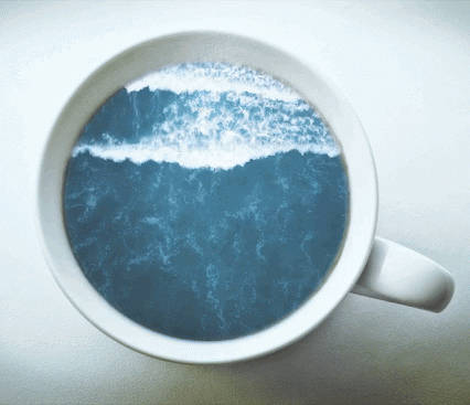 tasse, eau, mer, vagues, ocean