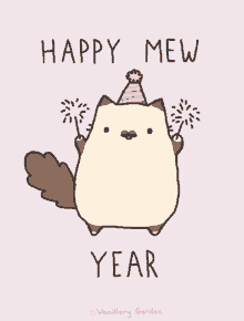 pusheen cat, chat, feu d artifice, fireworks, happy mew year, new, bonne annee, reveillon, nouvel an
