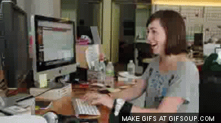 femme, folle, travail, bureau, ordinateur, clavier