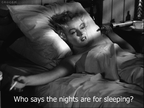 marilyn monroe, vintage, who says the nights are for sleeping, fumer, noir et blanc