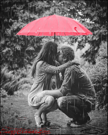 couple sous la pluie, bisou, parapluie, embrasser