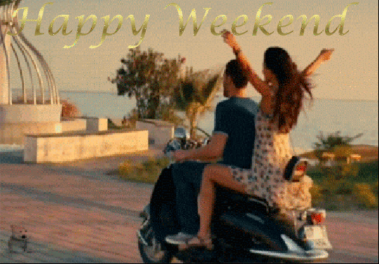 happy week-end, weekend, couple, scooter