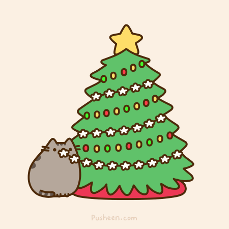 joyeux noel, merry christmas, chat, sapin de noel, pusheen cat