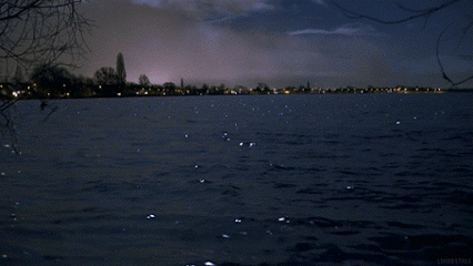 cinemagraph, lac, mer, eau, vue sur la ville, nuit, crepuscule, paysage