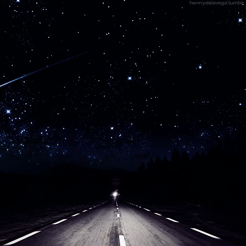 route de nuit, rouler, ciel, etoiles