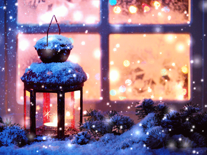 neige scintillante, hiver, fenetre, lanterne, bougie