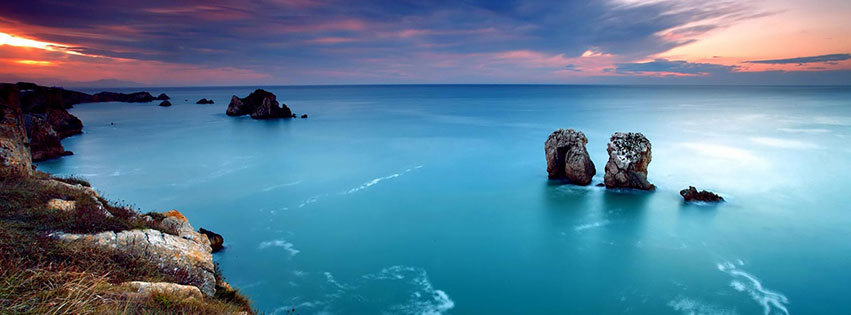 couverture facebook, facebook cover, paysage paradisiaque, mer, ocean, lagon, eau turquoise, coucher de soleil