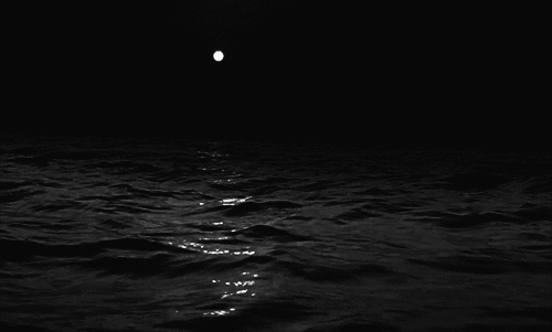 vagues, eau, mer, ocean, lune, noir et blanc