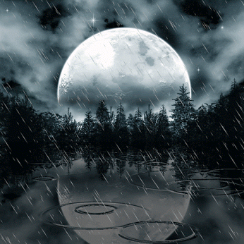 pleine lune, nuit, pluie