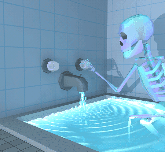 squelette, eau, baignoire, salle de bain, halloween