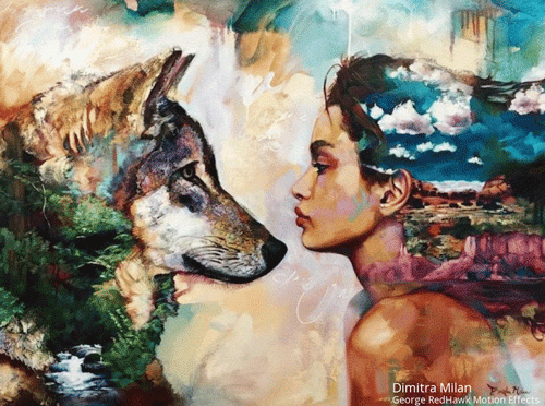 femme et loup, art abstrait