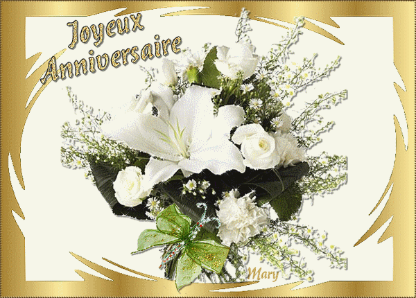 joyeux anniversaire, bouquet de roses blanches, fleurs