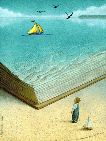 enfant, livre, bateau, mer