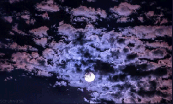 lune, nuages, nuit, ciel