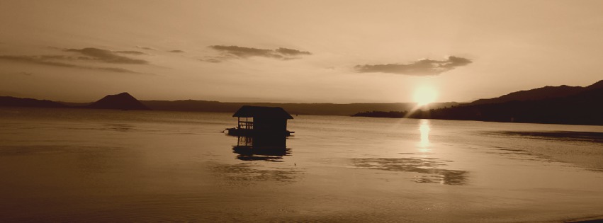 paysage, mer, cabane, coucher de soleil, sepia, couverture facebook, cover