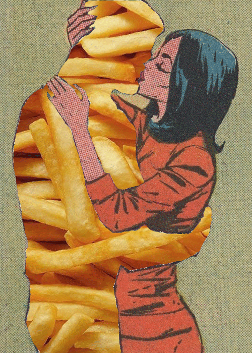 homme frites, french fries, kiss, embrasser