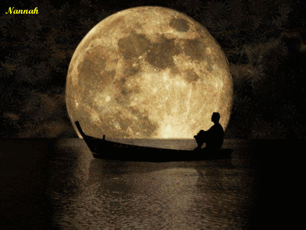 pleine lune, barque, lac