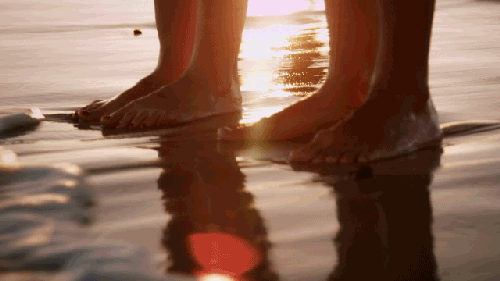pieds, couple, mer, eau, vague, romantique