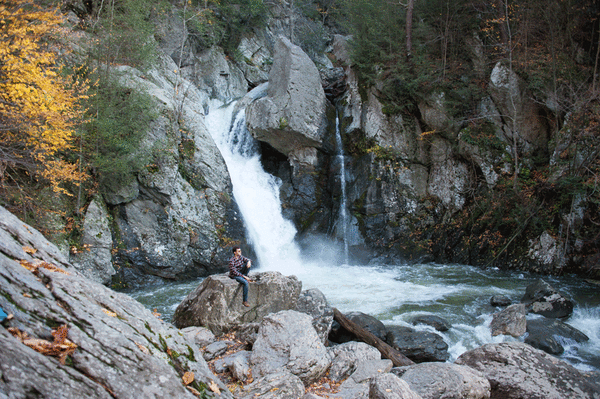 waterfall, man, cascade, homme, nature