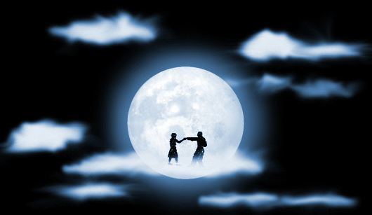 couple, danser, pleine lune