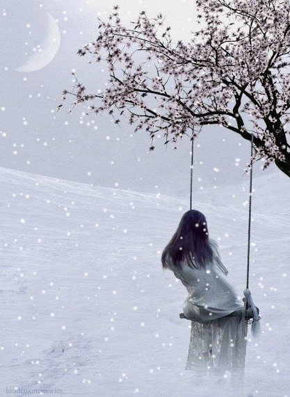 neige, femme, balancoire, hiver
