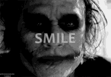 joker, batman, dc comics, film, heath ledger, smile, noir et blanc