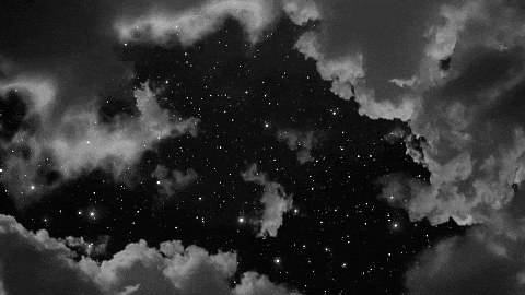 nuage, nuit, ciel, etoiles, noir et blanc