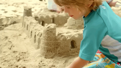 enfant, chateau de sable, plage, jouer